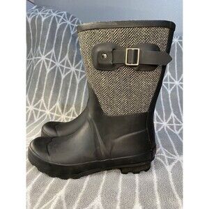 Chooka Women's Waterproof Mid Calf Racer Herringbone Rain Boot Size 7 US Black